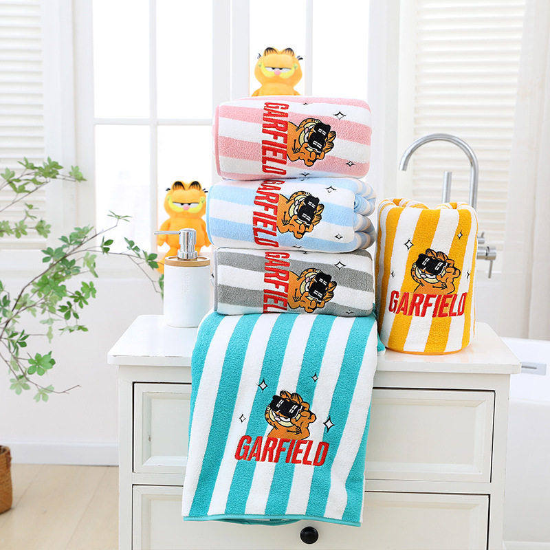 京京毛巾加菲猫卡通珊瑚绒浴巾绣花吸水面巾洗澡巾家用发可定织