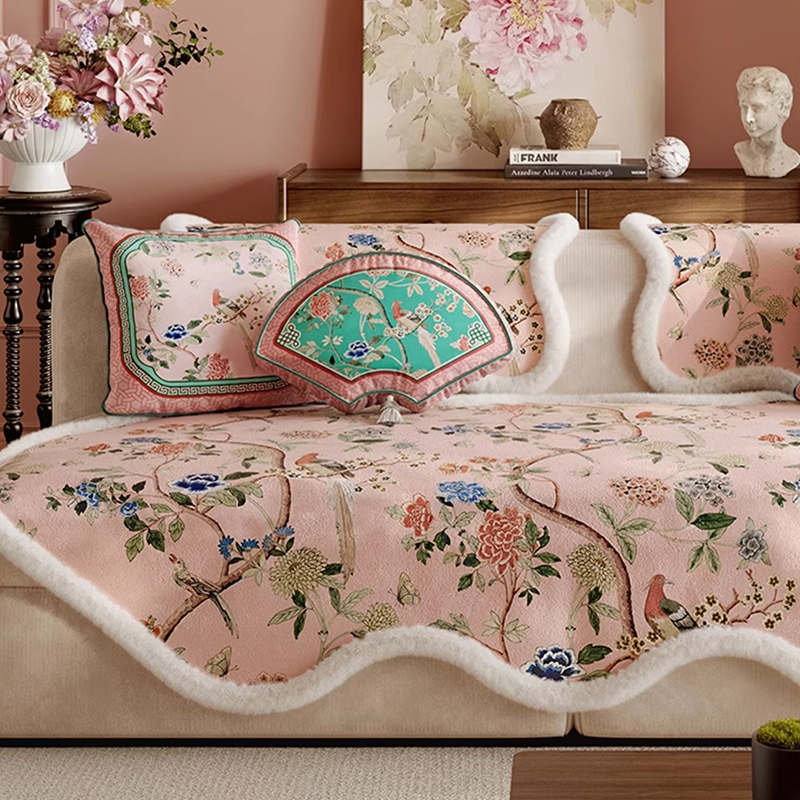 新中式毛边沙发垫异形秋冬款