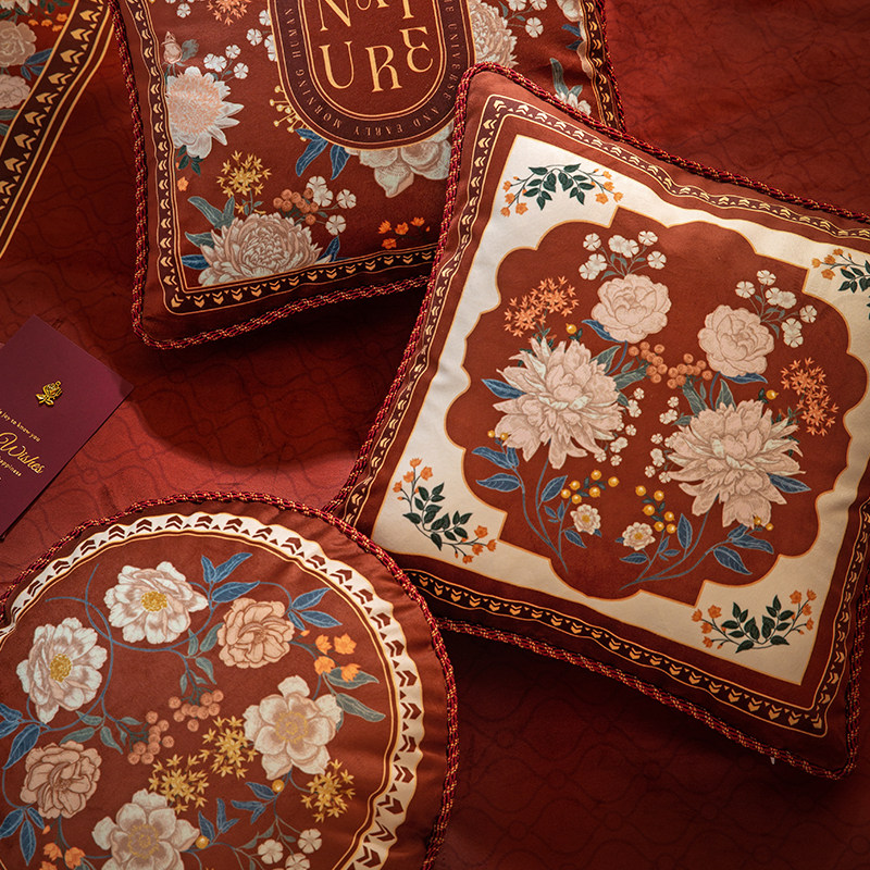 喜盈新中式客厅沙发抱枕结婚婚房红色靠枕牀头靠垫抱枕套不含芯