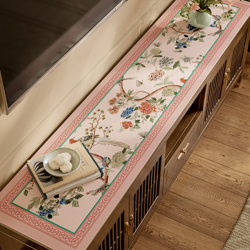 新中式春满园餐边柜台面桌垫玄关台面垫实木桌垫柜垫轻奢高级感