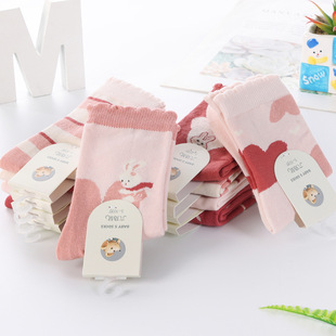 六指鼠儿童袜子秋冬女童厚款纯棉女孩中高筒加长筒学生加厚棉袜子