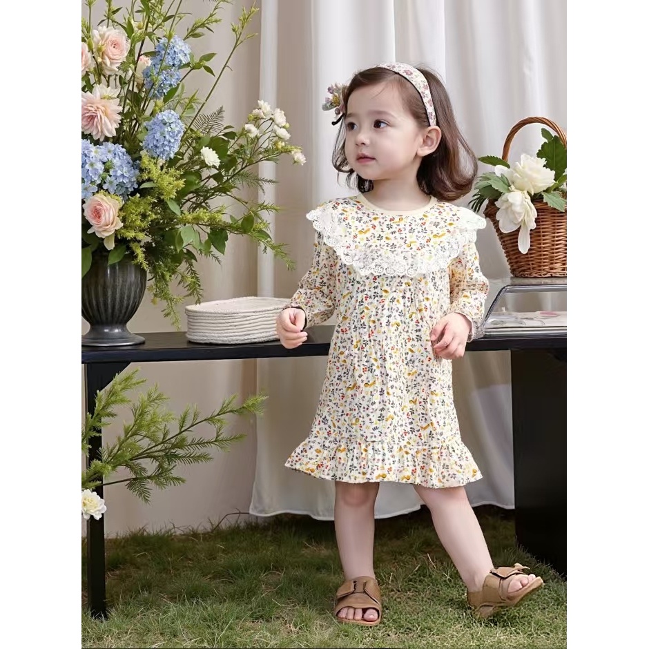 【CC家居控】51223女童柔棉花边睡裙