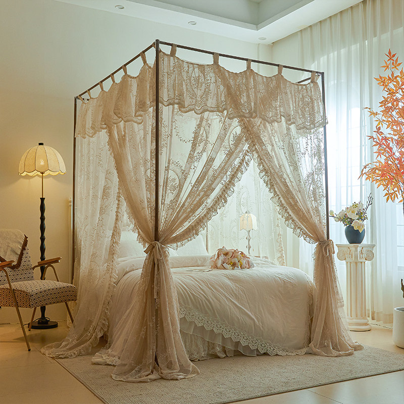 2026年新款法式穿杆蚊帐三门开落地式家用1.8m床单床幔支架杆加粗