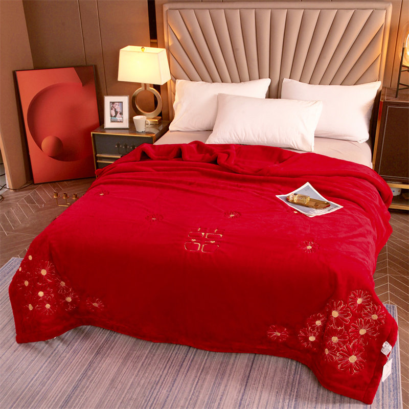 高端婚庆毛毯加厚仿兔绒婚庆毯双人结婚大红色盖毯秋冬季保暖毯子