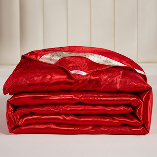 蚕丝绵感被红色被子结婚喜被新婚庆陪嫁双人春秋空调被夏凉被手工