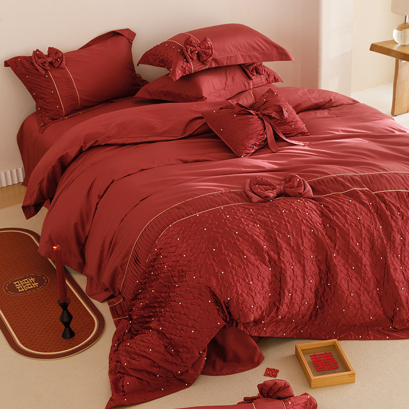 公主风婚庆纯棉床上用品四件套蝴蝶结婚礼铺床被套被子全套轻奢风