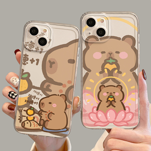 佛系水豚手机壳适用苹果15promax卡皮巴拉iPhone14新款13mini佛系12pro禅意11木鱼8plus吧啦7p情侣xr情绪稳定