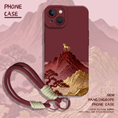 适用苹果17手机壳iphone16promax日照金山15plus马年14pro限定13mini带挂绳12新年11本命年8p红色7男xs女xr