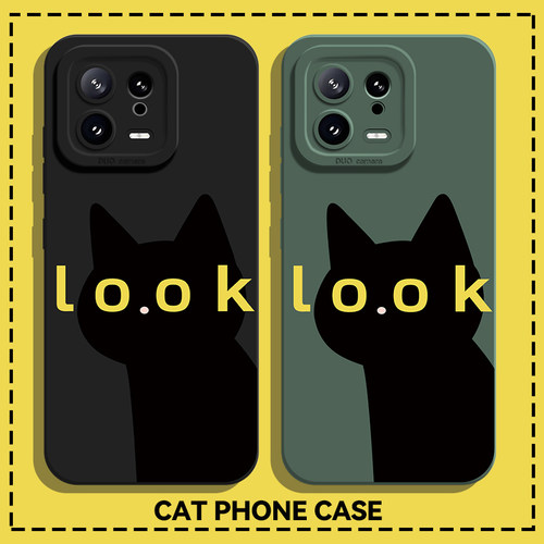 适用小米手机壳黑猫简约