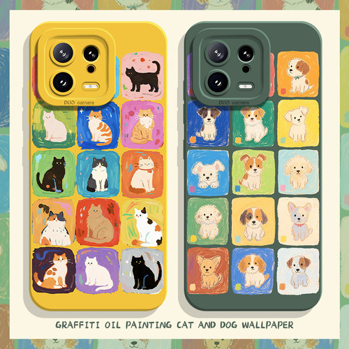 适用小米红米手机壳油画涂鸦猫狗