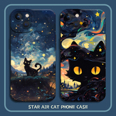 星空黑猫手机壳适用苹果17promax猫咪iPhone16梦幻13mini高颜值15情侣14小众8plus高级感7梵高12油画xr