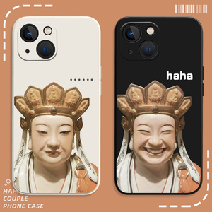 无语菩萨手机壳适用苹果14promax新款iPhone13搞怪12mini趣味11pro沉思罗汉xr佛系8plus无语佛7p喜茶xs联名15