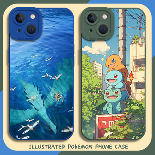 宝可梦插画手机壳适用苹果17神奇宝贝iphone16promax动漫15plus新款13mini高级感14小众12卡通8/7男xs女xr/11