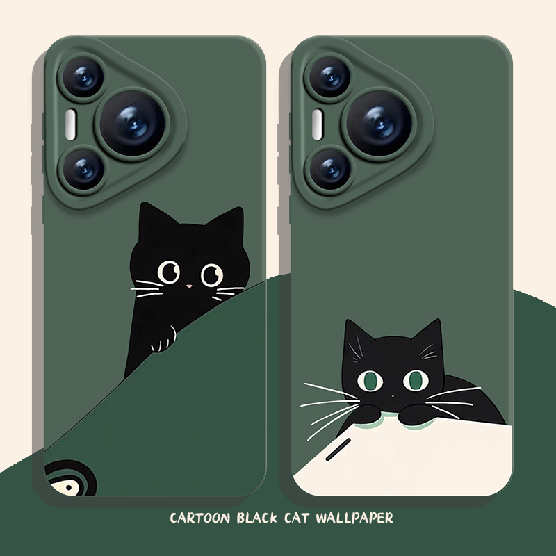 适用华为手机壳卡通黑猫