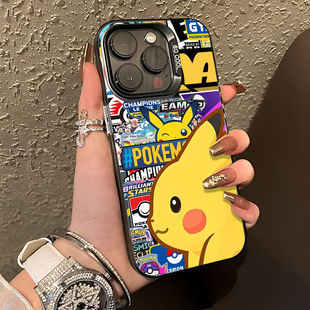 iphone15promax卡通14plus皮卡丘13mini动漫12潮牌11神奇宝贝8p 涂鸦标签宝可梦手机壳适用苹果16新款