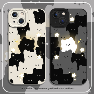 黑白猫咪手机壳适用苹果15promax小猫iPhone14情侣13mini卡通12pro可爱11网红8plus新款7p黑猫xs男女款xr闺蜜