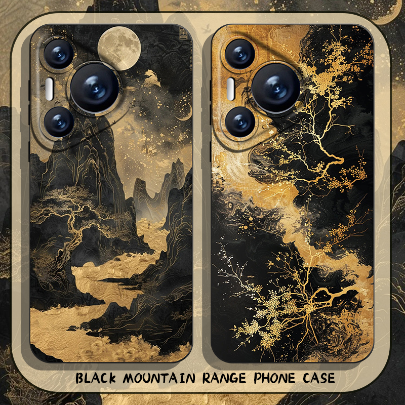 适用华为手机壳黑金山水