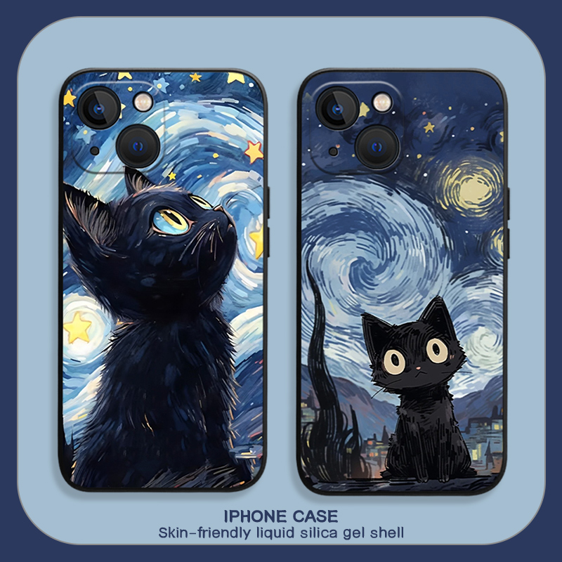 梵高星空手机壳猫咪高级感