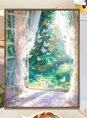 成品莫奈花园蝴蝶装饰画风景油画风治愈唯美高级感卧室客厅摆挂画