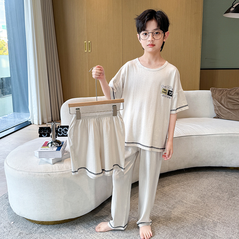 中大童男童休闲家居服套装 A类儿童睡衣三件套2024夏季新品