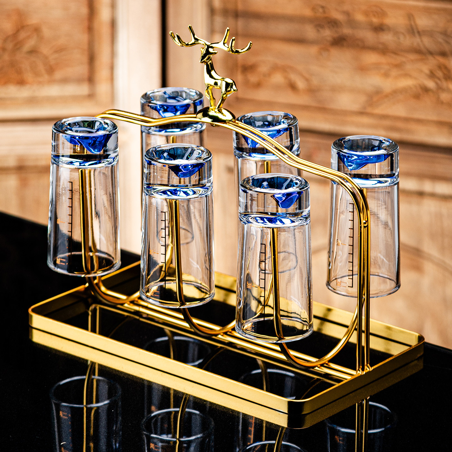 水晶蓝山二两白酒杯带刻度轻奢高档分酒器酒具套装家用精致高级感,餐饮具,白酒杯,淘宝优惠券,粉丝福利购,淘宝优惠卷