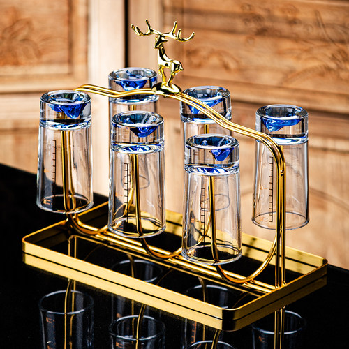 水晶蓝山二两白酒杯套装带刻度