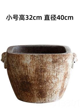 高档盆复陶瓷仿古大缸粗陶缸手工圆坛方水大花鱼缸古落地摆件庭院