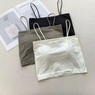 清货不退换无缝针织短款 抹胸吊带背心带胸垫固定杯细肩带防走光