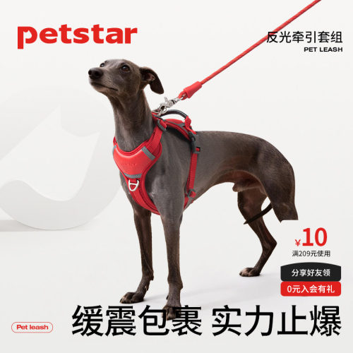 【Petstar_反光胸背带】背心式柯基中大型犬遛狗绳链子狗狗牵引绳