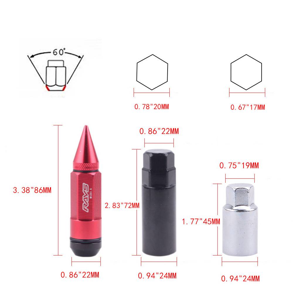 新款汽车改装轮毂尖头螺母多种车型铝合金外六角轮胎防盗螺丝20粒