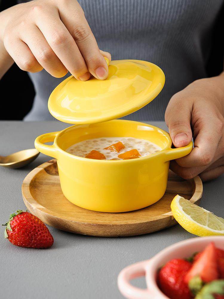 宝宝蒸蛋碗带盖陶瓷双耳碗婴儿辅食蒸碗家用蒸水蛋专用蒸鸡蛋羹碗