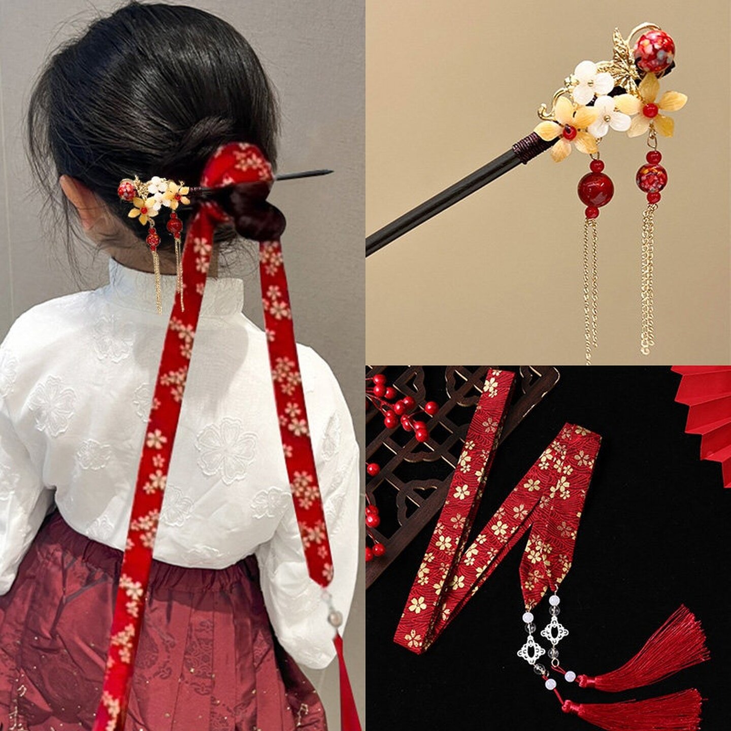 马面裙发带汉服国风飘带后脑勺发绳新中式丝带绑发束发饰头饰女童