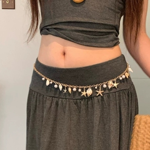 海星贝壳珍珠腰链身体链女海边度假风装饰连衣裙时尚海滩腰带配饰