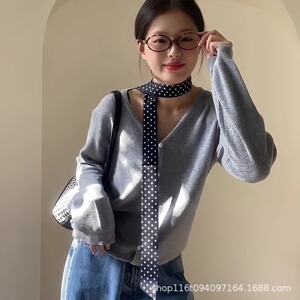 韩系ins黑色波点丝巾女系脖高级感春季长条颈饰搭配衬衫脖子丝带