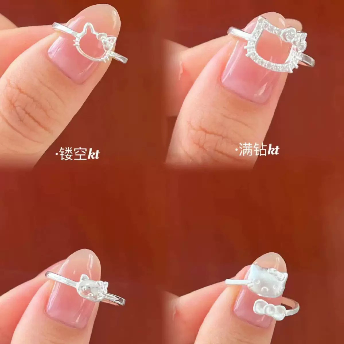 足银990纯银hellokitty蝴蝶结戒指女戒新款时尚个性甜美百搭爆款