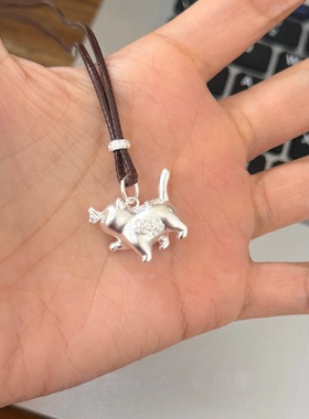 猫戏蝶·足银999.9实心可爱小猫纯银吊坠新中式国风银项链毛衣链