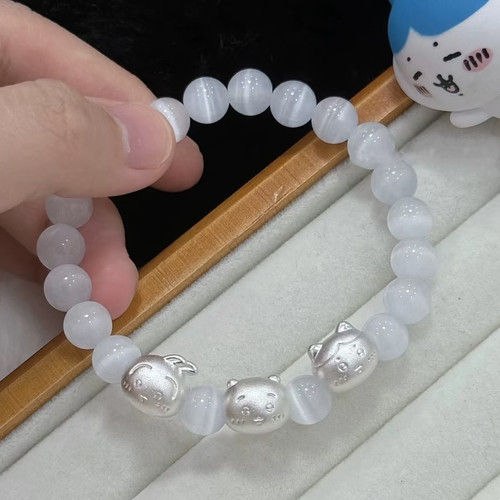 足银999Chikawa小八吉伊乌萨奇通孔转运珠手绳diy配件纯银