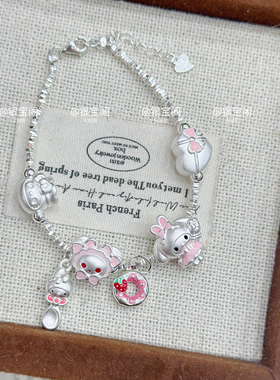 足银9999三丽鸥hellokitty美乐蒂库洛米kitty手工编织手链礼物