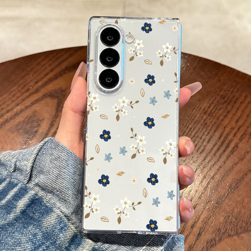 适用于三星zfold7手机壳蓝白碎花