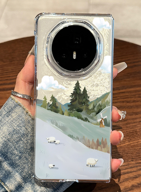 拾壳适用荣耀magicv3手机壳新款油画山脉magicvs3折叠屏保护套magicv2透明防摔外壳Vs2至臻版高级感超薄女款