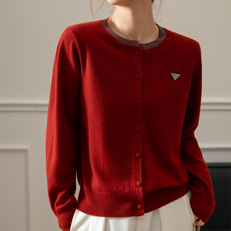 羊毛衫女新款100纯羊毛秋冬长袖针织洋气质宽松妈妈开衫毛衣外穿