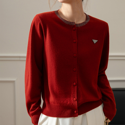 羊毛衫女新款100纯羊毛秋冬长袖针织洋气质宽松妈妈开衫毛衣外穿