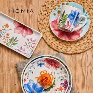 HOMIA花卉年华出口釉下彩陶瓷餐具套装 吃饭碗面碗大汤碗盘子碗碟