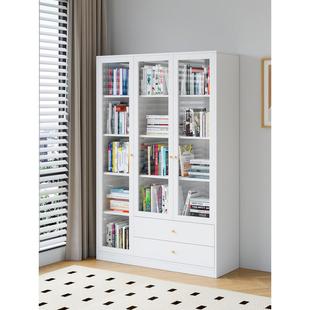 可比熊实木书柜带玻璃门客厅储物柜家用书架置物架儿童书橱组合柜