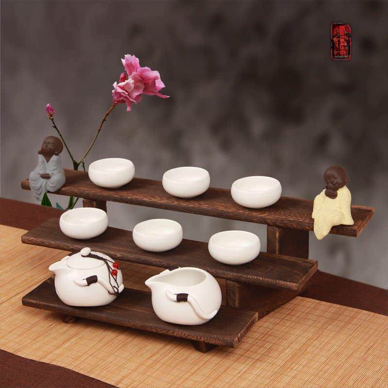 创意功夫茶杯架实木桌面多层茶具收纳整理架置物展示架茶道博古架
