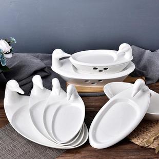 创意北京片皮鸭烤鸭烧鸭烧鹅盘陶瓷烤鸭保温加热盘酒店餐厅鸭头盘