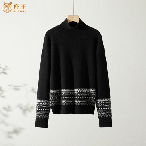 鹿王100%山羊绒半高领羊绒衫