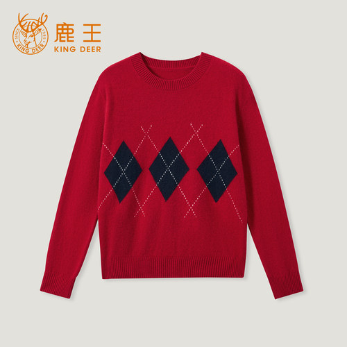 鹿王100%山羊绒女圆领套头羊绒衫