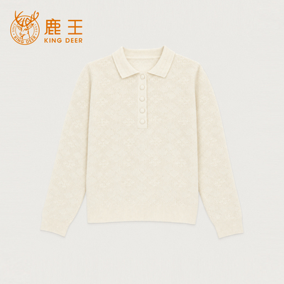 King Deer/鹿王长袖翻领女士休闲针织polo领L8621052