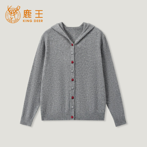 鹿王100%山羊绒女款羊绒帽衫